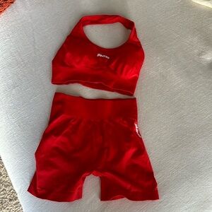 Bo & Tee Red Scrunch Set with Matching Halter